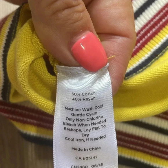 Talbots sweater vest Yellow Striped trim Womens size XL Preppy Casual Knit - Picture 9 of 11